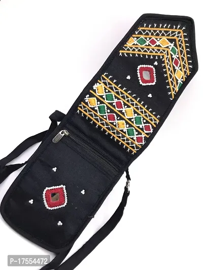 SriAoG Handicrafts Sling Bags for Girls Combo Set of 2 Passport Sling  Mobile Cross Bag Banjara Cotton Crossbody Bags for Women Gift Items (Pink  Black)-thumb5