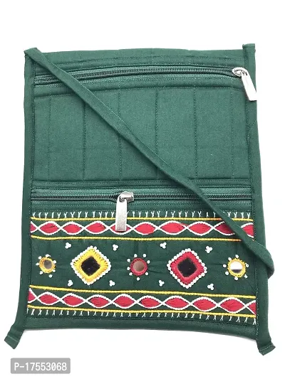SriAoG Sling Bag for Girls Stylish Medium Handmade Cotton Embroidery Ladies Cross bag for Women Gift Items (9x8 Inch Beads and Threads Work) Green