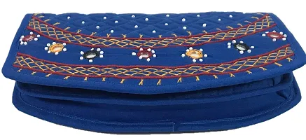 SriAoG Ladies Hand Clutch Wallet Large Fold Purse Handmade Floral Embroidered Money Wallet for Girls Kitty Party Gifts for Ladies (8.5 Inch, Blue)-thumb2