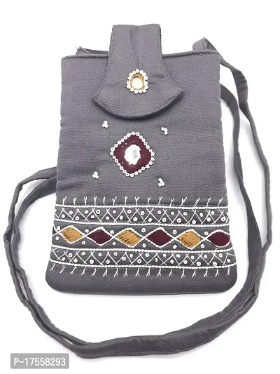 SriAoG Handmade Sling bag for Women | Crossbody Long Strap Purse | Handmade Natural Style| Hanging Purse (Multicolour) (Grey)