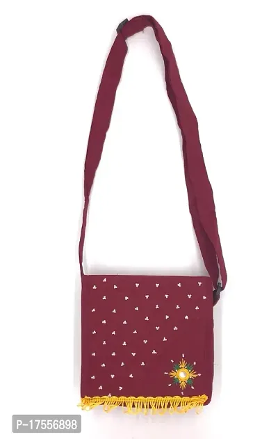 SriAoG Handmade Banjara Cotton Women's Sling Cross-Body Bags With Adjustable Shoulder Strap Stylish Side Bags for Girls 7 Inch Maroon