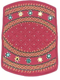 SriAoG Handcrafted Mini Hand Purse for Women Original Mirror Work Money Wallet for Girls (6.5 inch Small Pouch Pink Two Fold Handmade Thread Work)-thumb1