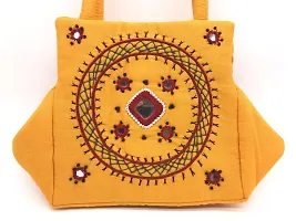 SriAoG Handicrafts handbags small size for ladies hand stitching Traditional Mini Handle Bag gold yellow Banjara handmade 9x6x4 Inch Purse Cotton Hand work Work Craft-thumb3