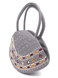 SriAoG Handmade Beautiful and Traditional Banjara bags ethnic top handle bag Small size Hobo bag for ladies hand held bag Grey 9.5x6.5x3.5 inch original Beads work Pouch-thumb3