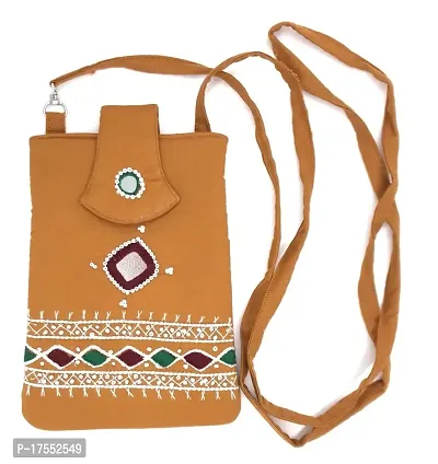 SriAoG Handmade Sling bag for Women | Crossbody Long Strap Purse | Handmade Natural Style| Hanging Purse (Multicolour) (Beiege)-thumb0