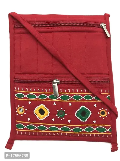 SriAoG Handmade Elegant Female Sling Bag for Travel | Crossbody Bags for Ladies| Side Bag for Women Stylish | Passport Holder Sling | Medium Size 9x8 Inch (Red)-thumb0