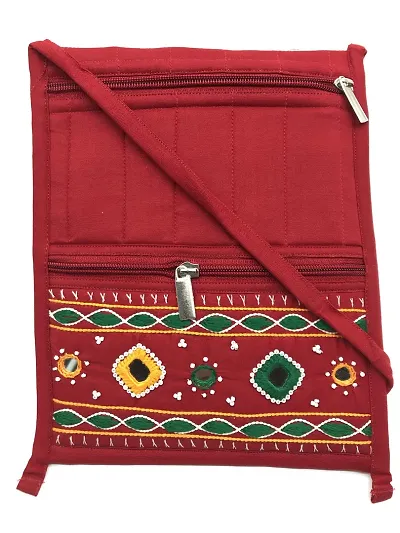 SriAoG Handmade Elegant Female Sling Bag for Travel | Crossbody Bags for Ladies| Side Bag for Women Stylish | Passport Holder Sling | Medium Size 9x8 Inch (Red)