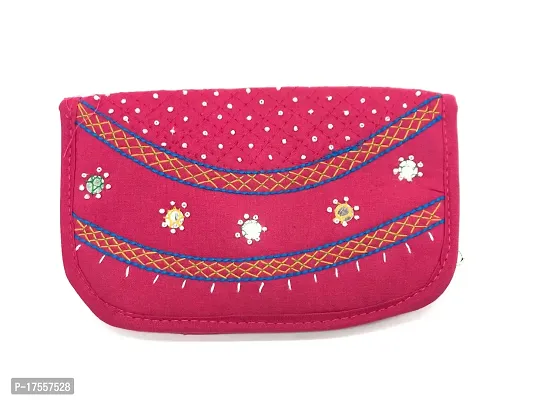 SriAoG Handmade Wallets for Women Stylish Cotton Fabric Coins Zipper Pocket Trendy Floral Embroidery Bi-Fold Purse Wallet Gift for Girls 8.5 Inch Pink