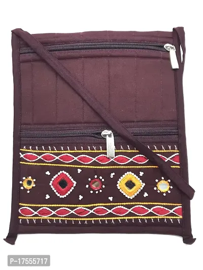 SriAoG Cross Body Travel Sling Bag for Women Stylish Cotton Traditional Handmade Side Bags for Girls Birthday Gifts (Medium 9x8 Inch Mirrors Embroidered) Brown