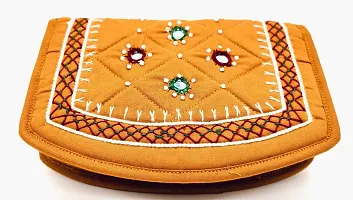 SriAoG Handmade Traditional Purse for Women's Stylish Hand Purse Cotton Clutch Purse for Girls (6.5 Inch Small Purse Grey, Mirror Work Handcraft)-thumb1