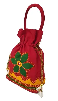 SriAoG Rajasthani Style Embroidery Batwa Pouch for Women Handmade Ethnic Kaudi Shells Potli Bags for Girls Party Gift Items (8.5 Inches, Red)-thumb2