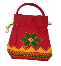 SriAoG Rajasthani Style Embroidery Batwa Pouch for Women Handmade Ethnic Kaudi Shells Potli Bags for Girls Party Gift Items (8.5 Inches, Red)-thumb1