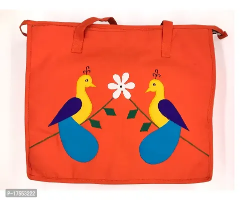 SriAoG Handbags for Women Big size for Office Use Ladies bags Stylish Peacock Designer Handmade Large Cotton Tote Bags Unique Gift Items 15 Inch Red-thumb2