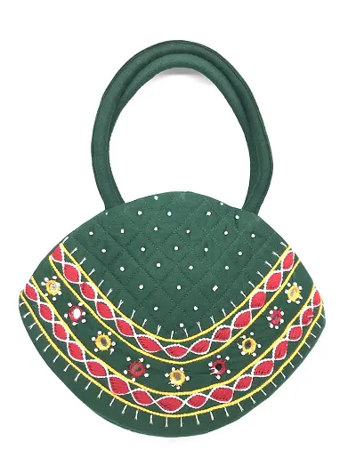 SriAoG Stylish Hand Purse for Women with Handle Handmade Bag MINI Handheld Cluthes for Girls Floral Embroidery Work (9.5 Inch Beads and Threads Work)