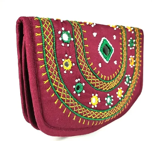 SriAoG Handicrafts Women Wallet Banjara Hand Purse Girls Stylish Clutches Ladies Purse for Women Design (Medium Passport Wallet 8.5 Inch Mirror Beads and Thread Work)