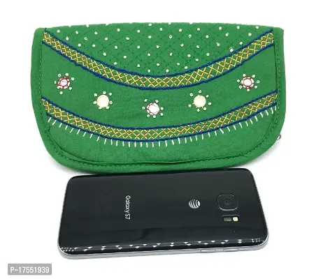 SriAoG Women's Wallet | Made with Soft Cotton Fabric| Carefully Handcrafted| Slim and Easy to Fit in Pocket | Coin Pocket with Button Closure 8.5 Inch Green-thumb4