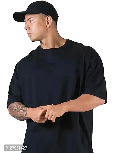 Oversized Baggy Fit Drop Shoulder Half Sleeves Round Neck Solid Cotton T-Shirt For Men-thumb0