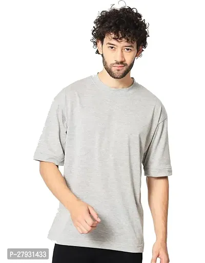 Oversized Baggy Fit Drop Shoulder Half Sleeves Round Neck Solid Cotton T-Shirt For Men-thumb0