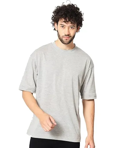 Oversized Baggy Fit Drop Shoulder Half Sleeves Round Neck Solid T-Shirt For Men