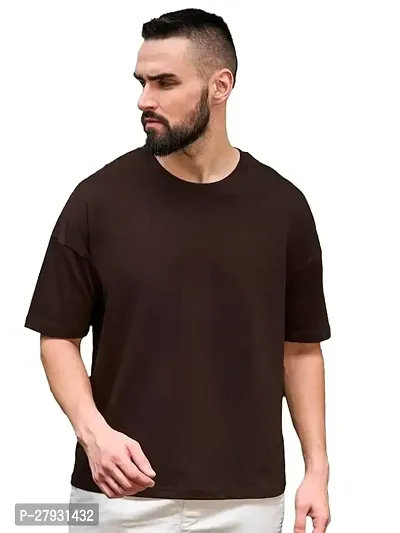 Oversized Baggy Fit Drop Shoulder Half Sleeves Round Neck Solid Cotton T-Shirt For Men-thumb0