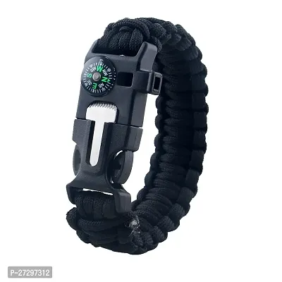 Survival Bracelet Flint Fire Starter Gear With Compass - Black-thumb0