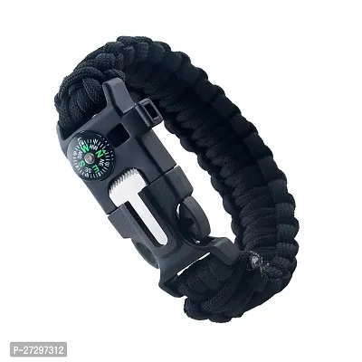 Survival Bracelet Flint Fire Starter Gear With Compass - Black-thumb4