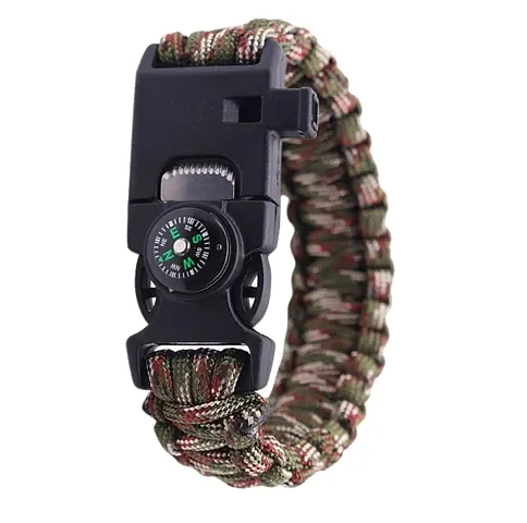 Survival Bracelet Flint Fire Starter Gear With Compass - Mixed Green