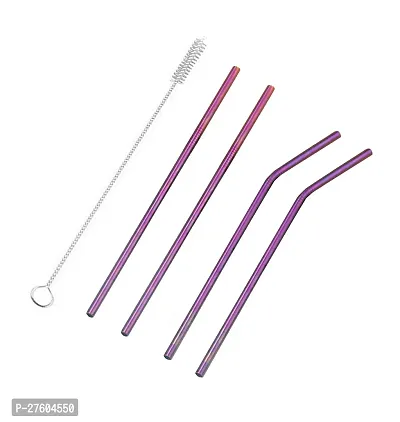 Stainless Steel Reusable Drinking Straw with Brush Cleaner Kit-Purple