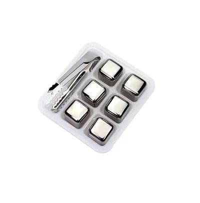 Stainless Steel Stones Reusable Ice Cubes-6Pcs  Tongs