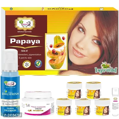 Sibley Beauty Papaya Anti Ageing Facial Kit (155 Gm With 10 Ml) - Daily Fresh Face Wash (1 X 100 Ml) - Haldi Chandan Skin Cream (1 X 50 Gm) - For Men Women Boys Girls Normal Oily Dry Combination Skin-thumb0