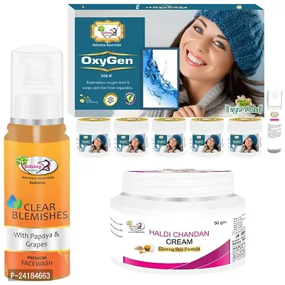 Sibley Beauty Oxygen Anti Ageing Facial Kit ( 155 Gm With 10 Ml) - Papaya Face Wash (1 X 100 Ml) - Haldi Chandan Skin Cream (1 X 50 Gm) - For Men Women Boys Girls Normal Oily Dry Combination Skin