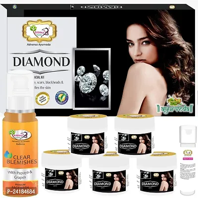 Sibley Beauty Facial Kit Combo Of Diamond Facial Kit (165 Gm) Pack Of 6 With Papaya Anti Blemish Pigmentation Face Wash (100 Ml) - For Men Women Boys Girls Oily Dry Normal Combination Skin