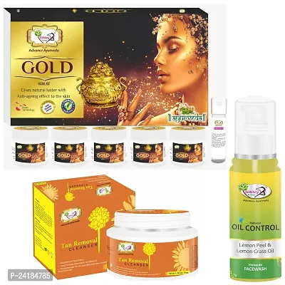 Sibley Beauty Radiant Gold Kesar Facial Kit Combo With Radiant Gold Kesar Facial Kit ( 155 Gm With 10 Ml) With De Tan Removing Facial Cleanser (1 X 60 Gm) With Oil Control Lemon Face Wash (1 X 100 Ml)