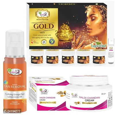 Sibley Beauty Facial Kit Combo With Radiant Gold Kesar Facial Kit ( 155 Gm With 10 Ml) With Haldi Chandan Skin Whitening Fairness Facial Cream (1 X 50 Gm) With Tan Removal Face Wash (1 X 100 Ml)-thumb0