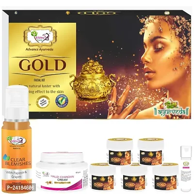 Sibley Beauty Gold Facial Kit Combo Of Gold Facial Kit (155 Gm With 10 Ml Serum) With Papaya Face Wash (1 X 100 Ml) - Haldi Chandan Cream (1 X 50 Gm) - For Men Women Boys Girls All Skin Type-thumb0