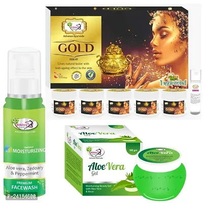 Sibley Beauty Facial Kit Combo With Radiant Gold Kesar Facial Kit ( 155 Gm With 10 Ml) With Aloe Vera Moisturizer Gel For Face (1 X 100 Gm) With Moisturizing Face Wash (1 X 100 Ml) - All Skin Type