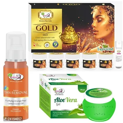 Sibley Beauty Facial Kit Combo With Radiant Gold Kesar Facial Kit ( 155 Gm With 10 Ml) With Aloe Vera Moisturizer Gel For Face (1 X 100 Gm) With Tan Removal Face Wash (1 X 100 Ml)