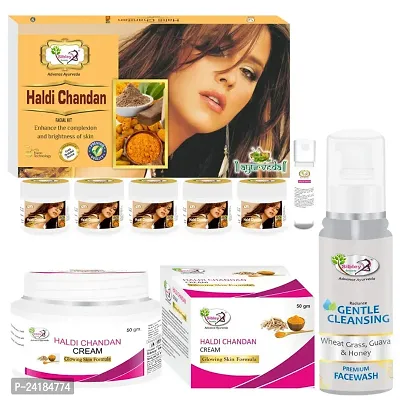 Sibley Beauty Haldi Chandan Facial Kit Combo With Haldi Chandan Instant Glow Facial Kit ( 155 Gm With 10 Ml) With Haldi Chandan Facial Cream (1 X 50 Gm) With Gentle Cleansing Face Wash (1 X 100 Ml)-thumb0