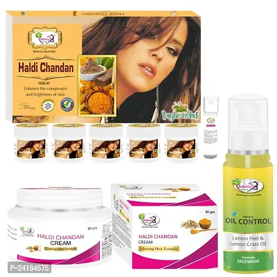 Sibley Beauty Facial Kit Combo With Haldi Chandan Instant Glow Facial Kit ( 155 Gm With 10 Ml) With Haldi Chandan Facial Cream (1 X 50 Gm) With Oil Control Lemon Peel And Lemongrass Oil Face Wash(1 X 100 Ml)