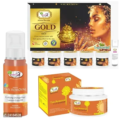 Sibley Beauty Radiant Gold Kesar Facial Kit Combo With Radiant Gold Kesar Facial Kit ( 155 Gm With 10 Ml) With De Tan Removing Facial Cleanser (1 X 60 Gm) With Tan Removal Face Wash (1 X 100 Ml)