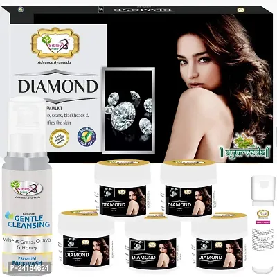 Sibley Beauty Diamond Facial Kit (155 Gm With 10 Ml Serum) Pack Of 6 - Gentle Cleansing Face Wash (1 X 100 Ml) - Aloevera Facial Kit For Men Women Boys Girls Oily Normal Dry Skin Types