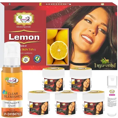 Sibley Beauty Facial Kit Combo Of Lemon Facial Kit ( 155 Gm With 10 Ml) Pack Of 6 With Papaya Anti Blemish Pigmentation Face Wash (1 X 100 Ml) - For Men Women Boys Girls Oily Normal Dry Combination Skin