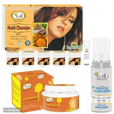 Sibley Beauty Haldi Chandan Facial Kit Combo With Haldi Chandan Instant Glow Facial Kit ( 155 Gm With 10 Ml) With De Tan Removing Facial Cleanser (1 X 60 Gm) With Gentle Cleansing Face Wash (1 X 100 Ml)