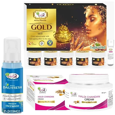 Sibley Beauty Facial Kit Combo With Radiant Gold Kesar Facial Kit (155 Gm With 10 Ml) With Haldi Chandan Skin Whitening Fairness Facial Cream (1 X 50 Gm) With Daily Fresh Face Wash (1 X 100 Ml)