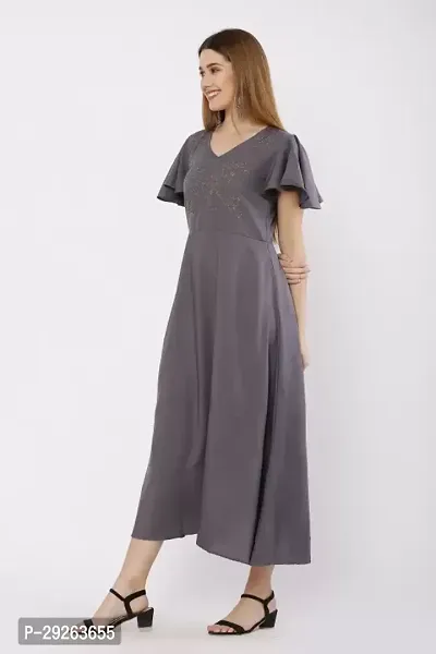 Stylish Grey Crepe Solid Gown Dress For Women-thumb0