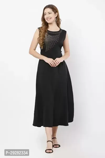 Stylish Self Design Crepe Stitched Flared A line Gown Dress-thumb0