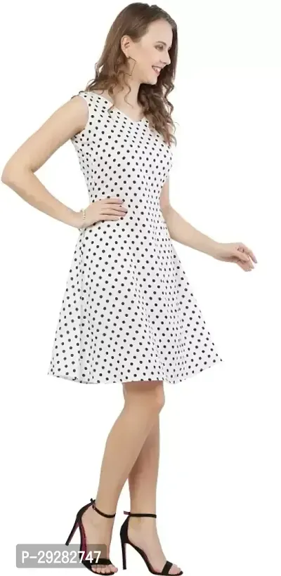 Trendy White Crepe Polka Dot Printed Dress for Women-thumb0