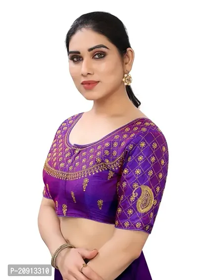 Blouse material Phantom Silk.  Blouse has front open pattern.  Blouse size making 38 and alter upto 42  Blouse has handwork thread and coding work.-thumb3