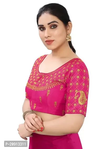 Blouse material Phantom Silk.  Blouse has front open pattern.  Blouse size making 38 and alter upto 42  Blouse has handwork thread and coding work.-thumb3