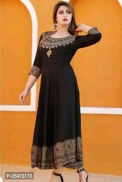 Trendy Black Patchwork Rayon Anarkali Kurta For Women-thumb0